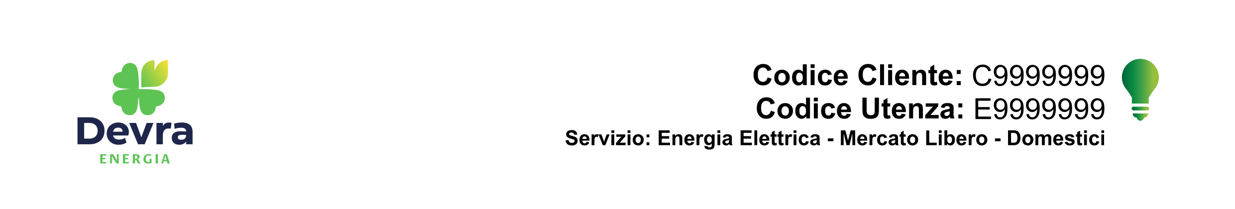 Intestazione della bolletta con logo del fornitore e codici identificativi