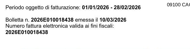 Periodo di fatturazione, numero bolletta e numero fattura elettronica