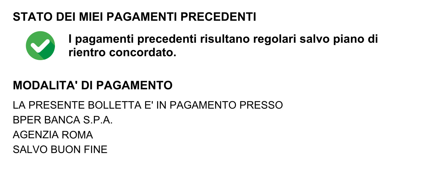 Indicazioni sulla modalità di pagamento attiva sul contratto